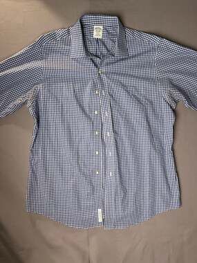VTG Brooks Brothers NonIron Gingham 17.5-35 Blue Check Regent Fit